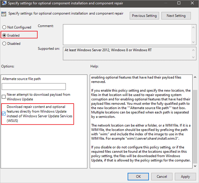 Amending Group Poliicy to Fix Error 0x800f0954