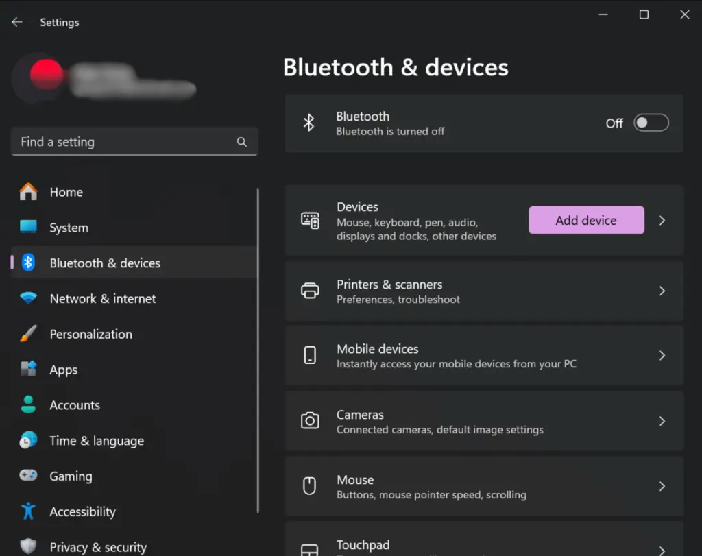 Bluetooth Settings Menu