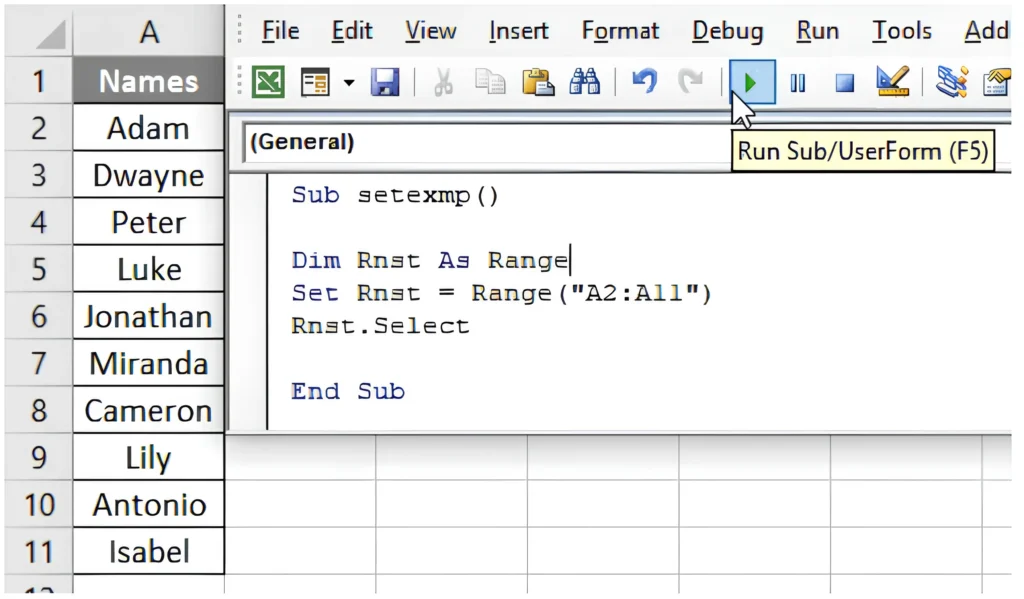 Output of VBA Set