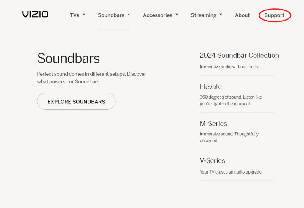 Vizio Support Section