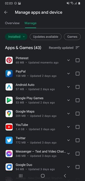 Apps for updates