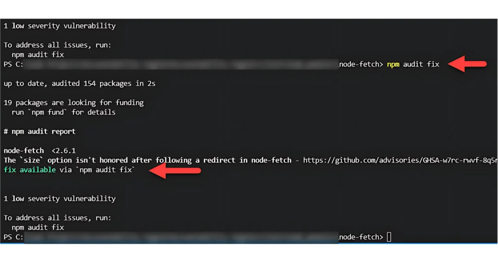 NPM Audit Fix Not Working